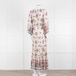 Vilshenko Beige Tan Blue Floral Tiered Long Sleeve Maxi Dress