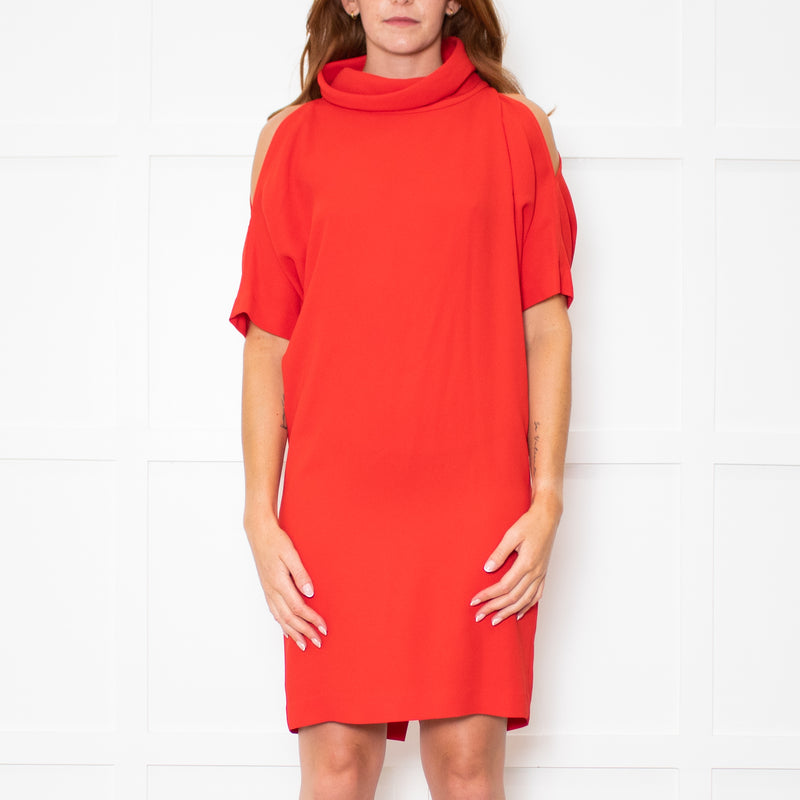 Carla Zampatti Red Short Sleeve Shift Dress with Cowl Neck