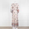 Vilshenko Beige Tan Blue Floral Tiered Long Sleeve Maxi Dress