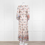 Vilshenko Beige Tan Blue Floral Tiered Long Sleeve Maxi Dress
