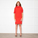 Carla Zampatti Red Short Sleeve Shift Dress with Cowl Neck