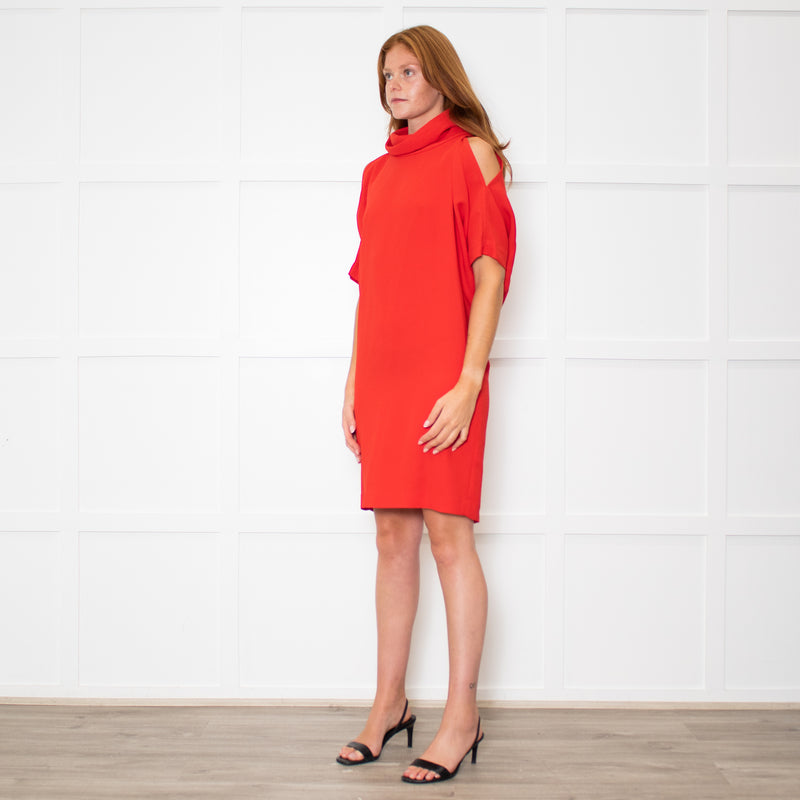 Carla Zampatti Red Short Sleeve Shift Dress with Cowl Neck