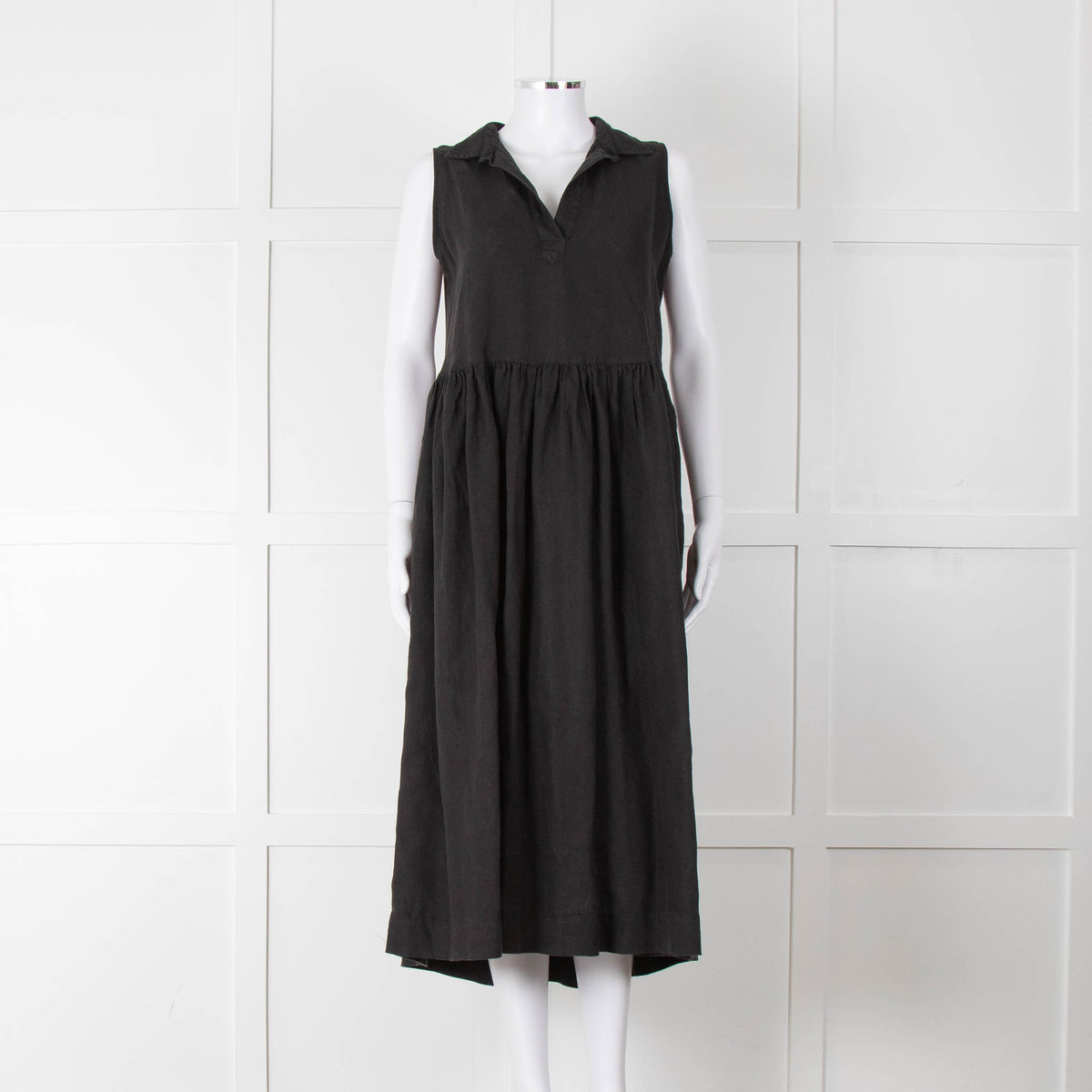 Frank & Eileen Black Sleeveless Linen Collared Dress