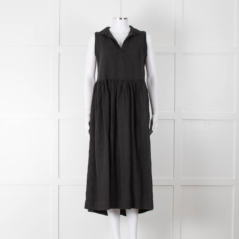 Frank & Eileen Black Sleeveless Linen Collared Dress