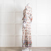 Vilshenko Beige Tan Blue Floral Tiered Long Sleeve Maxi Dress