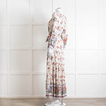 Vilshenko Beige Tan Blue Floral Tiered Long Sleeve Maxi Dress
