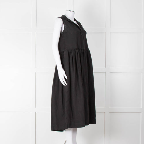 Frank & Eileen Black Sleeveless Linen Collared Dress