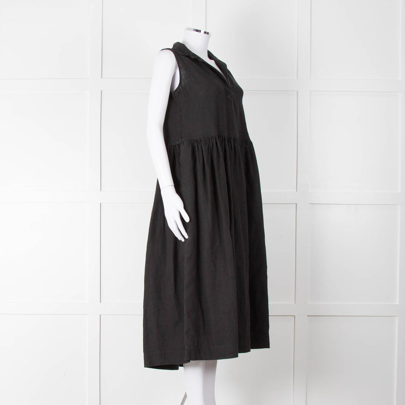 Frank & Eileen Black Sleeveless Linen Collared Dress