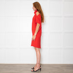 Carla Zampatti Red Short Sleeve Shift Dress with Cowl Neck