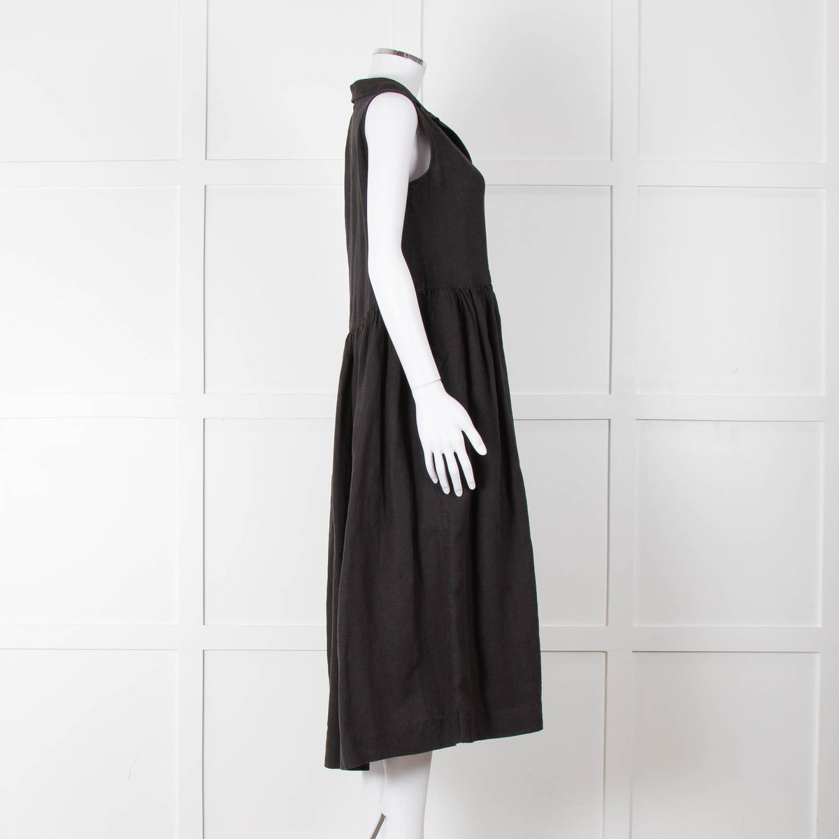 Frank & Eileen Black Sleeveless Linen Collared Dress