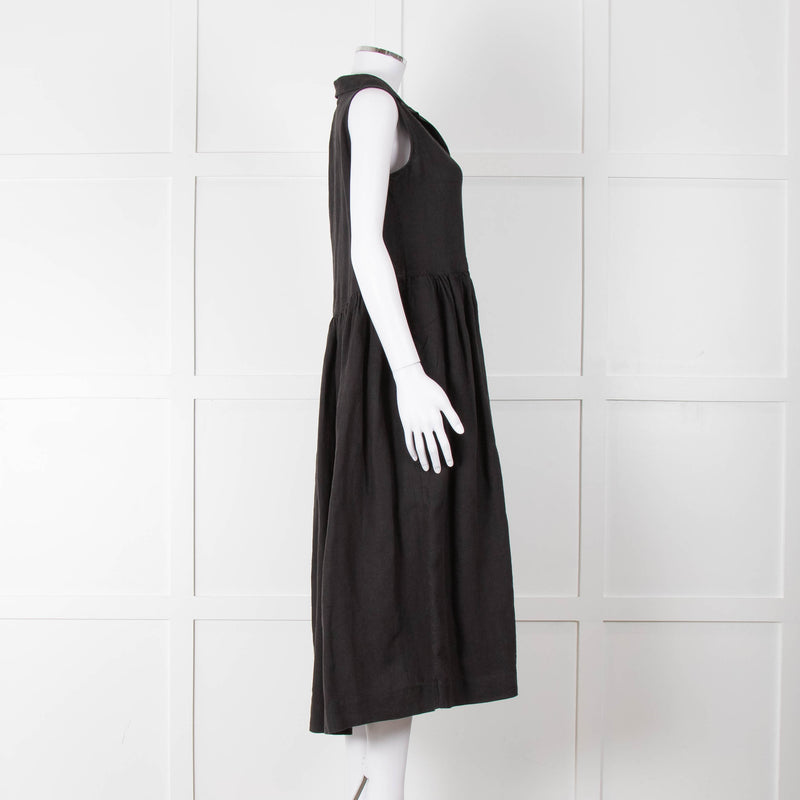 Frank & Eileen Black Sleeveless Linen Collared Dress
