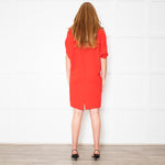Carla Zampatti Red Short Sleeve Shift Dress with Cowl Neck