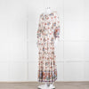 Vilshenko Beige Tan Blue Floral Tiered Long Sleeve Maxi Dress