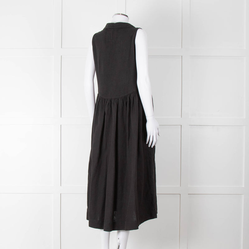 Frank & Eileen Black Sleeveless Linen Collared Dress