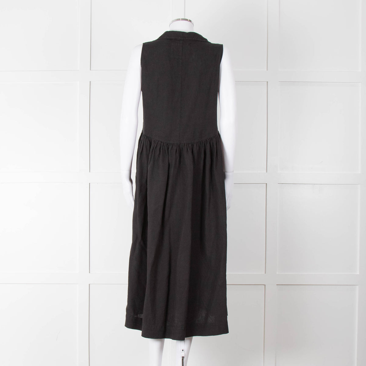 Frank & Eileen Black Sleeveless Linen Collared Dress