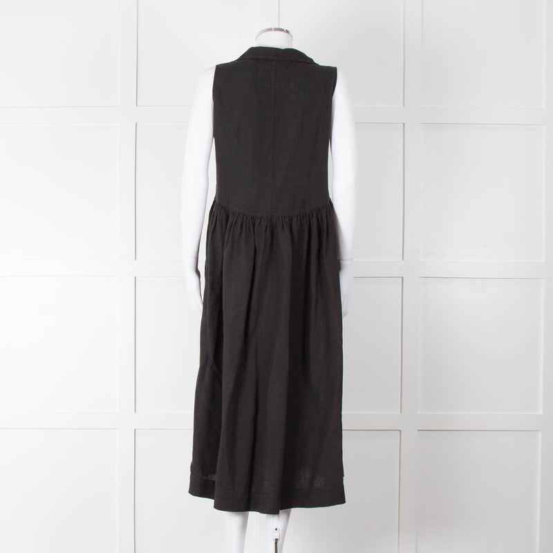 Frank & Eileen Black Sleeveless Linen Collared Dress