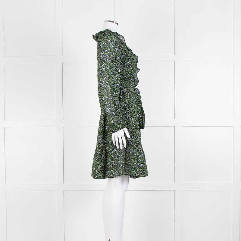 Michael By Michael Kors Black Green Floral Wrap Short Dress
