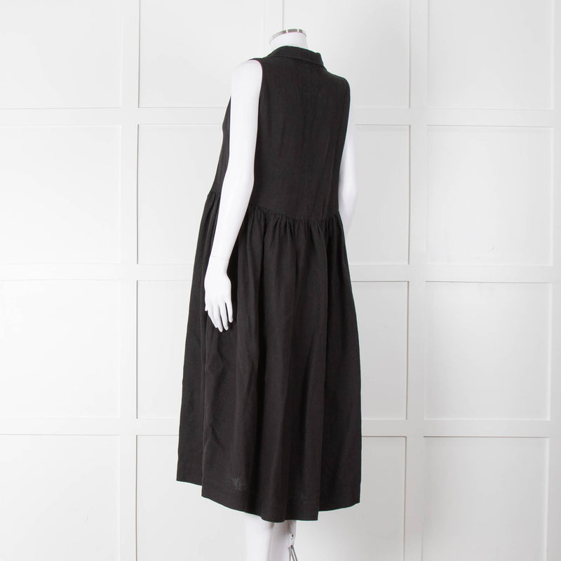 Frank & Eileen Black Sleeveless Linen Collared Dress