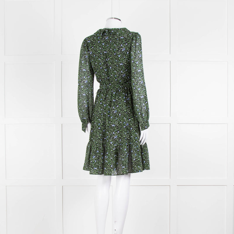 Michael By Michael Kors Black Green Floral Wrap Short Dress