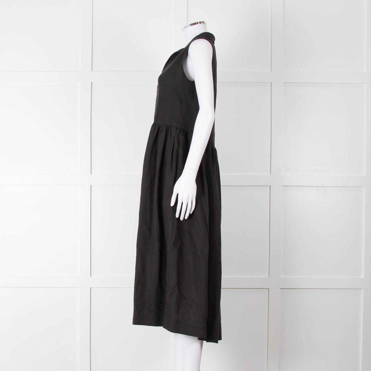 Frank & Eileen Black Sleeveless Linen Collared Dress