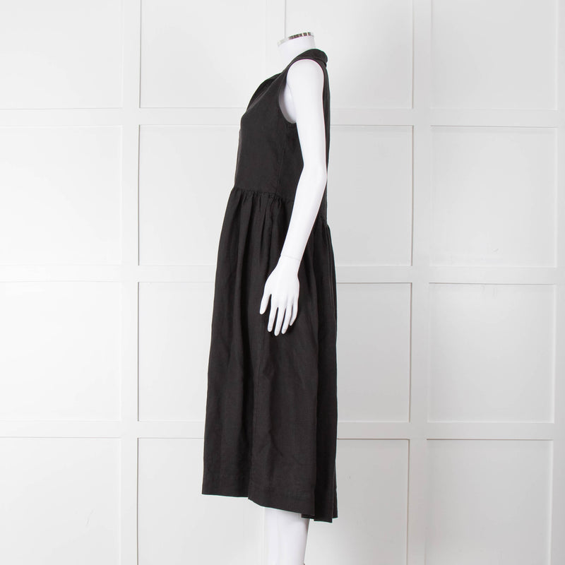 Frank & Eileen Black Sleeveless Linen Collared Dress