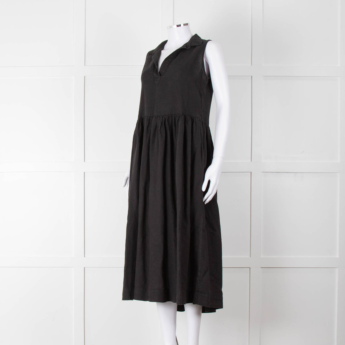 Frank & Eileen Black Sleeveless Linen Collared Dress