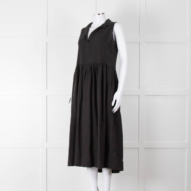 Frank & Eileen Black Sleeveless Linen Collared Dress