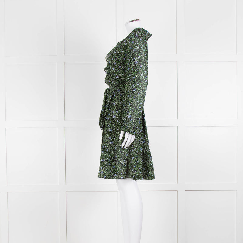Michael By Michael Kors Black Green Floral Wrap Short Dress