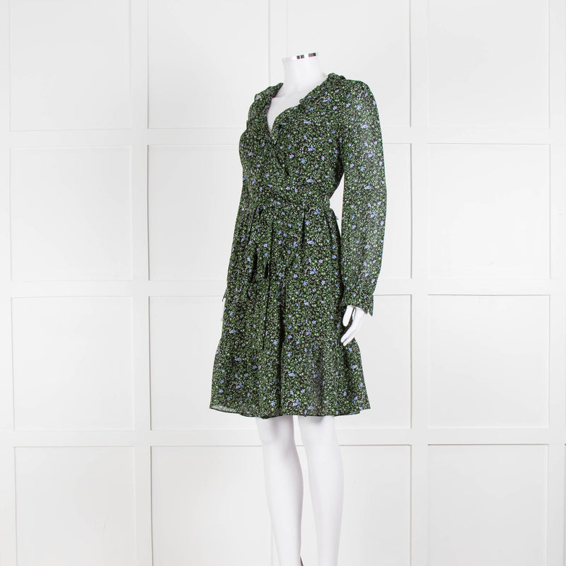 Michael By Michael Kors Black Green Floral Wrap Short Dress