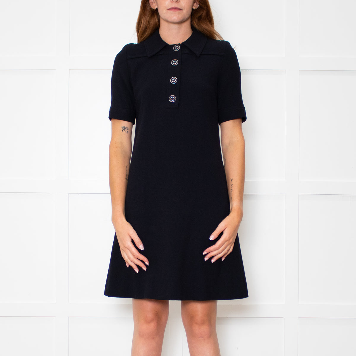 Goat Navy Collared Short Sleeve Shift Dress