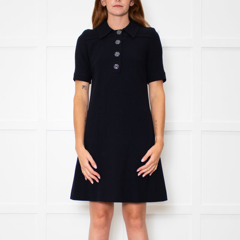 Goat Navy Collared Short Sleeve Shift Dress