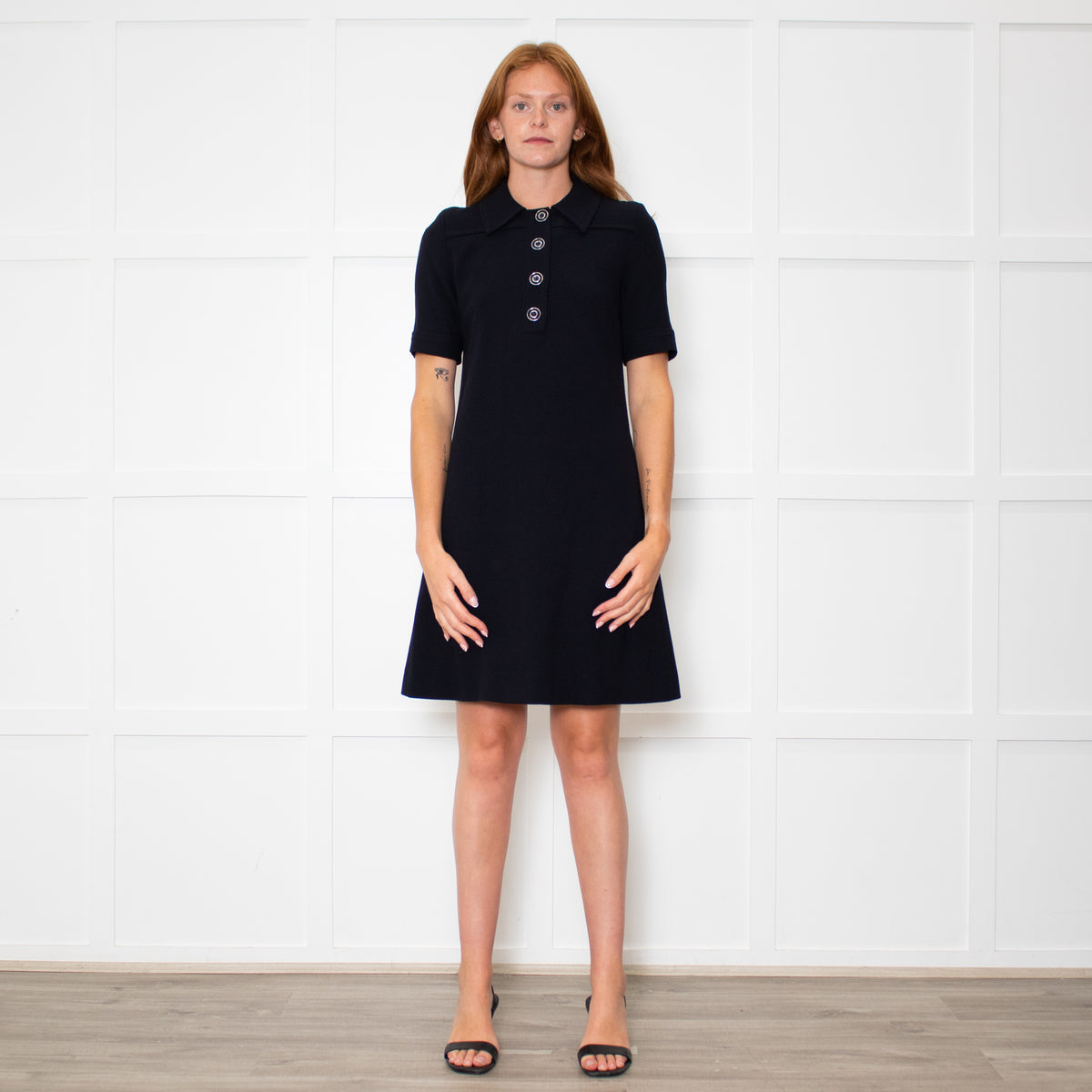 Goat Navy Collared Short Sleeve Shift Dress