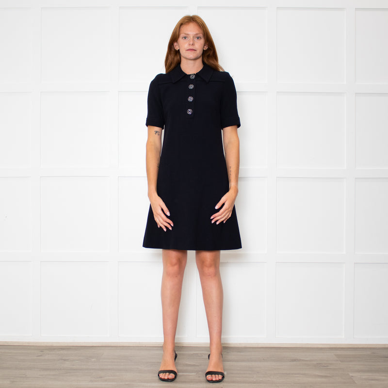Goat Navy Collared Short Sleeve Shift Dress