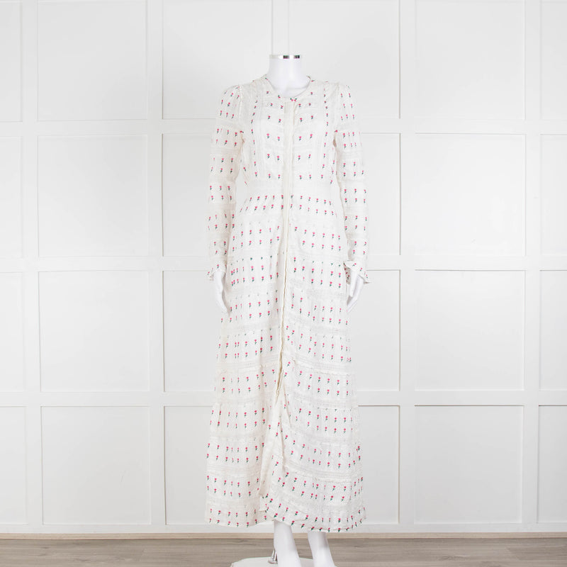 LoveShackFancy White Pink Tulip Lace Trim Maxi Dress
