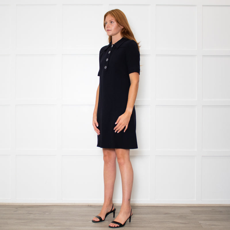Goat Navy Collared Short Sleeve Shift Dress