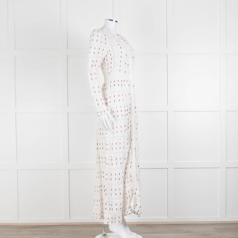 LoveShackFancy White Pink Tulip Lace Trim Maxi Dress