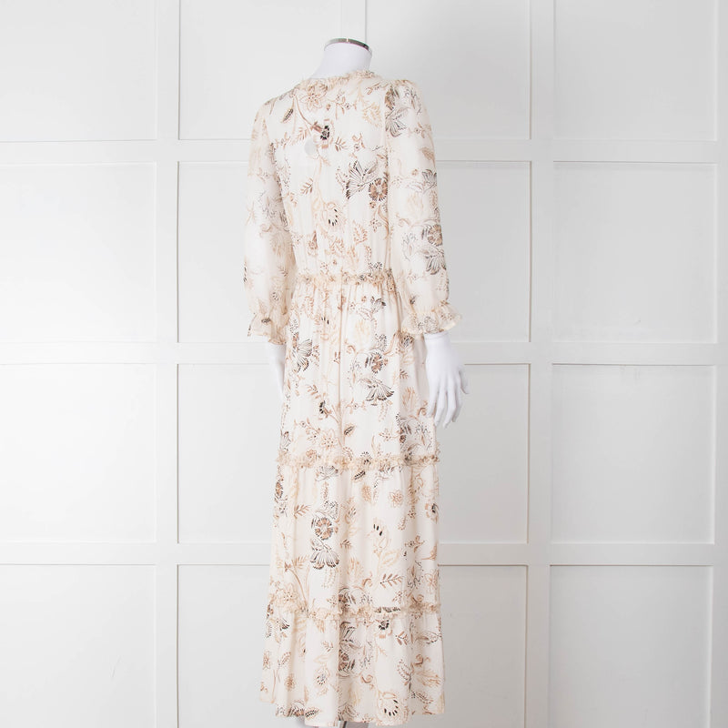 Riani Pale Floral Ruffle Neck And Tiered Maxi Dress