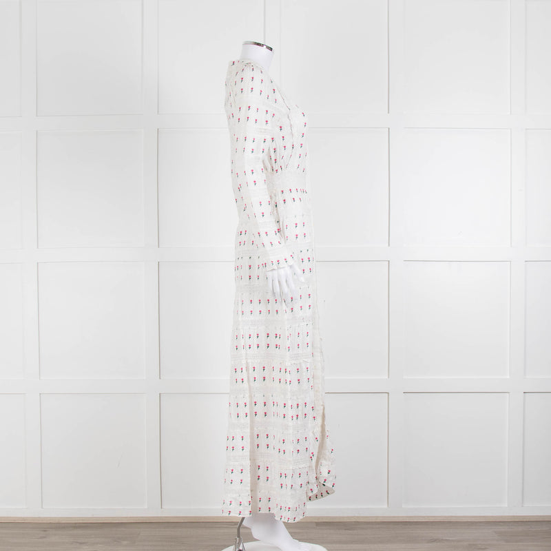 LoveShackFancy White Pink Tulip Lace Trim Maxi Dress