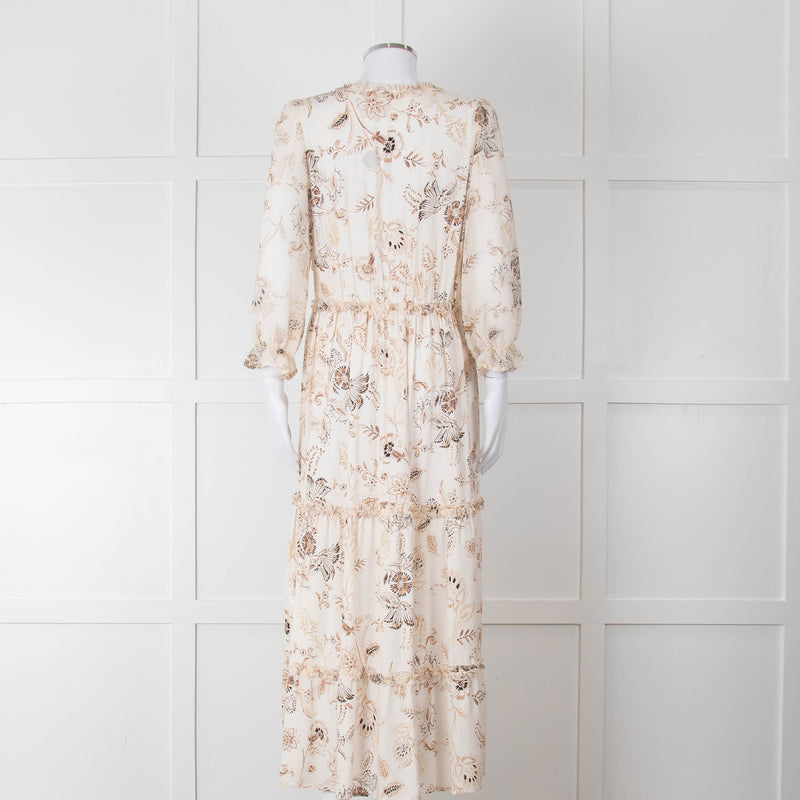 Riani Pale Floral Ruffle Neck And Tiered Maxi Dress