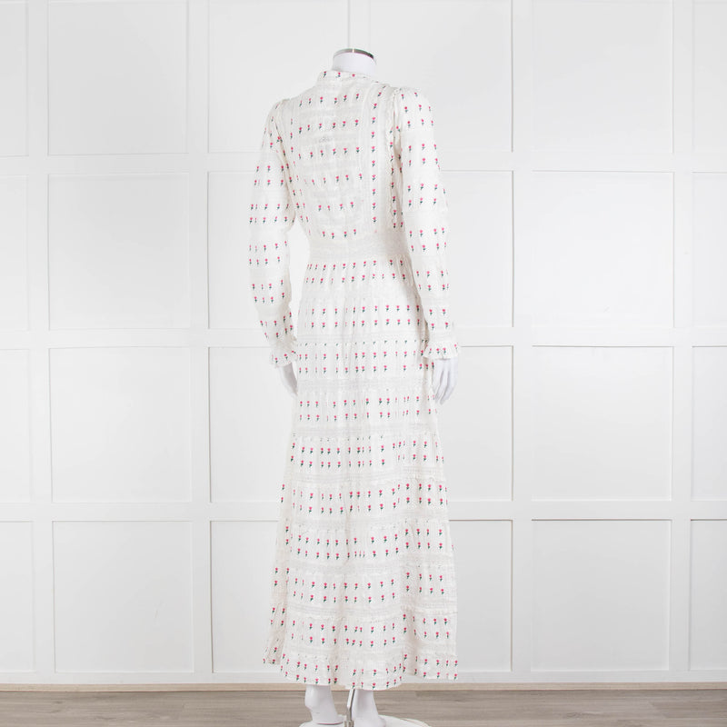 LoveShackFancy White Pink Tulip Lace Trim Maxi Dress