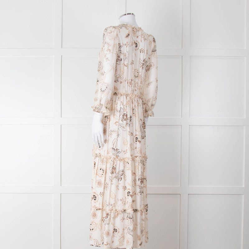 Riani Pale Floral Ruffle Neck And Tiered Maxi Dress