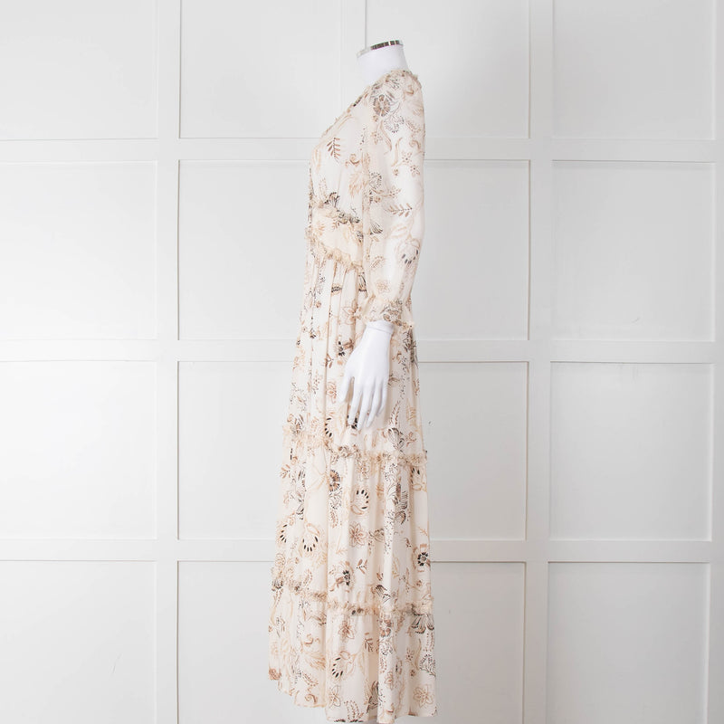 Riani Pale Floral Ruffle Neck And Tiered Maxi Dress