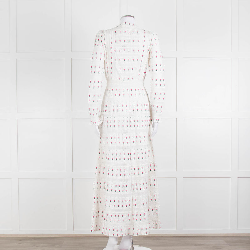LoveShackFancy White Pink Tulip Lace Trim Maxi Dress