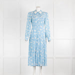 Alessandra Rich Skye Blue Daisy Print Pleated Long Sleeve Dress