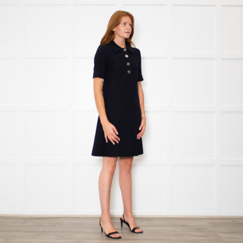 Goat Navy Collared Short Sleeve Shift Dress
