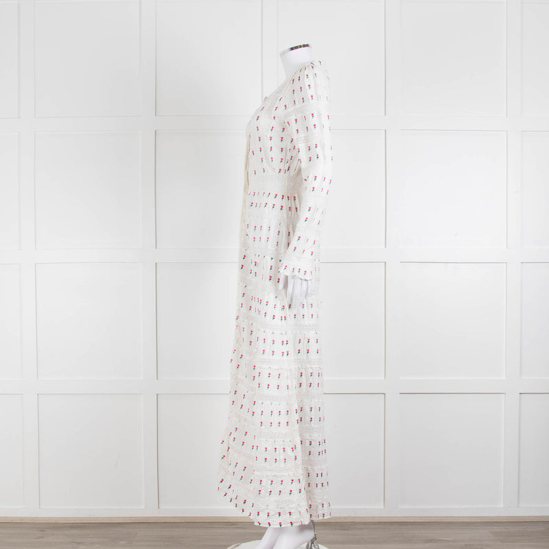 LoveShackFancy White Pink Tulip Lace Trim Maxi Dress