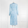 Alessandra Rich Skye Blue Daisy Print Pleated Long Sleeve Dress