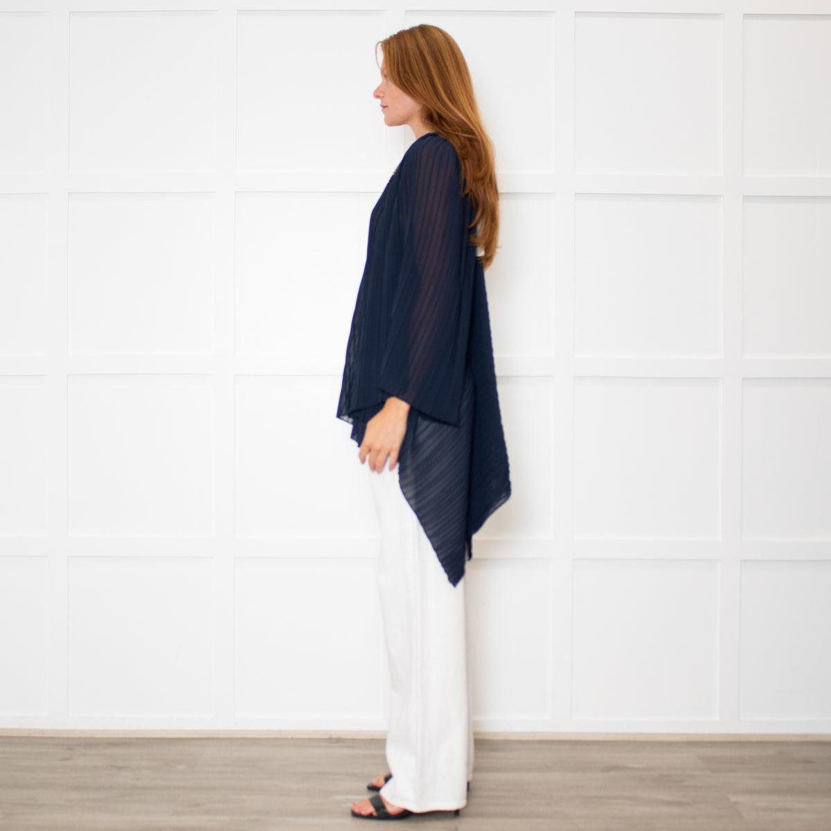 Roland Mouret Blue Pleat Kemper Top With Gold Neck Tie