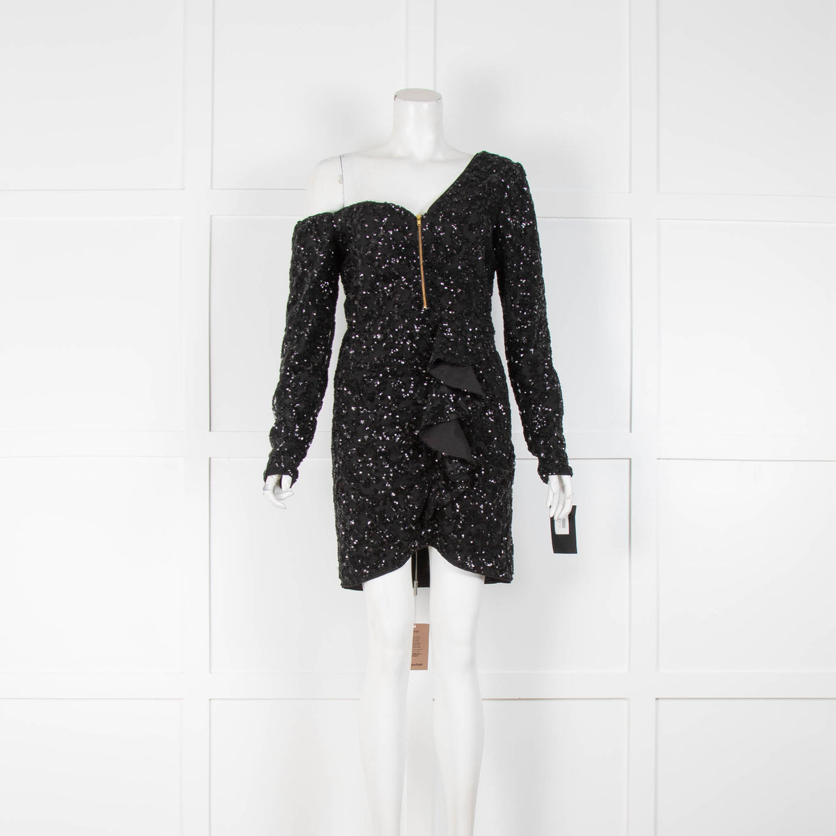 Self-Portrait Black Sequin One Shoulder Mini Dress