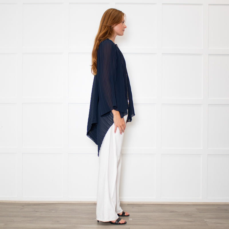 Roland Mouret Blue Pleat Kemper Top With Gold Neck Tie